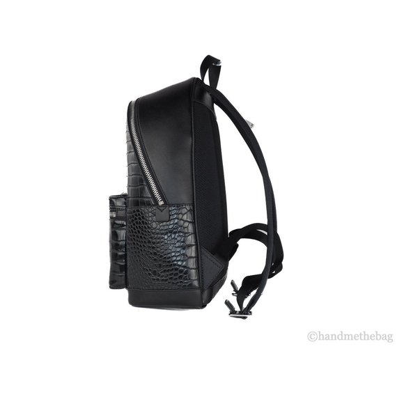 NWT Michael Kors Men's Cooper Crocodile Black Embossed Leather Shoulder Backpack - Picture 6 of 8